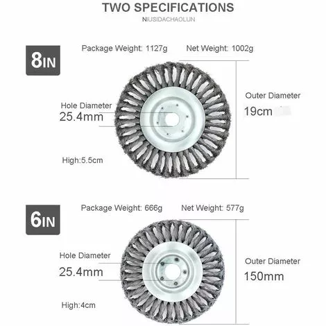 ELLE Tête De Désherbage Fil D'acier, 6/8 Pouce Brosse Rotative Disque De Pinceau à Roue Pour Outils De Pelouse Jardin Agriculture - Trou Intérieur 25.4mm (6 Pouce) 7 ELLE Tête De Désherbage Fil D'acier, 6/8 Pouce Brosse Rotative Disque De Pinceau à Roue Pour Outils De Pelouse Jardin Agriculture - Trou Intérieur 25.4mm (6 Pouce) – Image 5