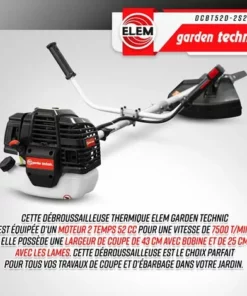 ELEM GARDEN TECHNIC Débroussailleuse Thermique 52cc - Bobine + 3 Lames - Elem Garden 10 ELEM GARDEN TECHNIC Débroussailleuse Thermique 52cc - Bobine + 3 Lames - Elem Garden -DĂ©broussailleuse Soldes Magasin 53909028 4