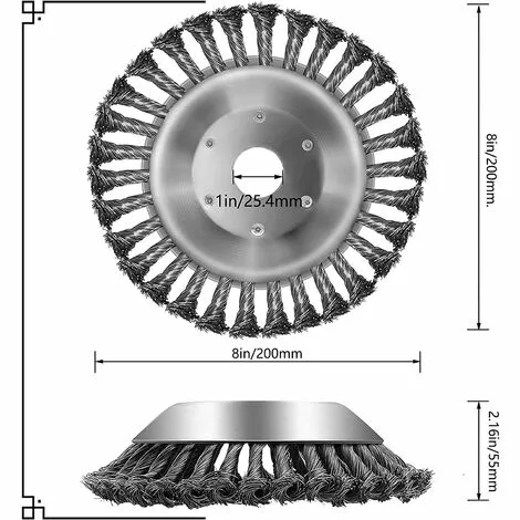 TINOR 8 Pouces/200mm Tête De Débroussailleuse Conique En Fil Acier Massif De Fer Noué Gazon Tête Coupe Brosse Tondeuse Gazon Acier Tête Accessoires De Tondeuse Pour Les Coupe-bordures Tondeuses à Gazon 4 TINOR 8 Pouces/200mm Tête De Débroussailleuse Conique En Fil Acier Massif De Fer Noué Gazon Tête Coupe Brosse Tondeuse Gazon Acier Tête Accessoires De Tondeuse Pour Les Coupe-bordures Tondeuses à Gazon – Image 2