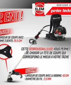 ELEM GARDEN TECHNIC Débroussailleuse Thermique Dorsale 52CC - Lame + Fils - Elem Garden 9 ELEM GARDEN TECHNIC Débroussailleuse Thermique Dorsale 52CC - Lame + Fils - Elem Garden -Débroussailleuse Soldes Magasin 59670941 3