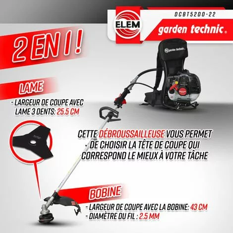 ELEM GARDEN TECHNIC Débroussailleuse Thermique Dorsale 52CC - Lame + Fils - Elem Garden 5 ELEM GARDEN TECHNIC Débroussailleuse Thermique Dorsale 52CC - Lame + Fils - Elem Garden – Image 3