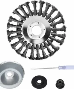 SINCèREETALI 8'' Brosse à Désherber Ronde Pour Débroussailleuse Outils De Pelouse, 200x25,4mm Tête Brosse Désherbage Avec Roue En Fil D'acier Massif Pour Jardin Agriculture (8 Pouce Accessoires Kit)