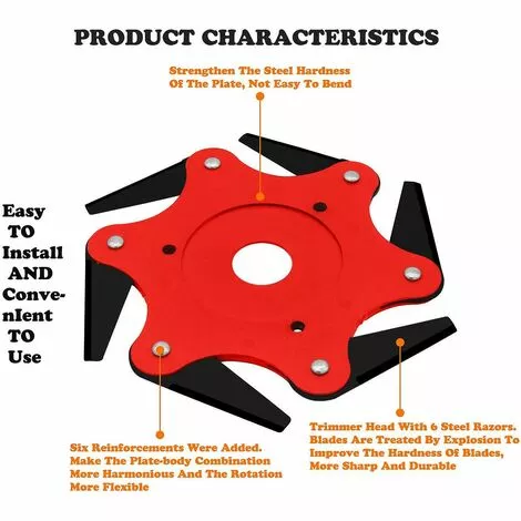 BDD Tête De Tondeuse Extérieure Débroussailleuse Lame Accessoires De Tête De Tondeuse à Gazon 6 Rasoir En Acier 5 BDD Tête De Tondeuse Extérieure Débroussailleuse Lame Accessoires De Tête De Tondeuse à Gazon 6 Rasoir En Acier – Image 3