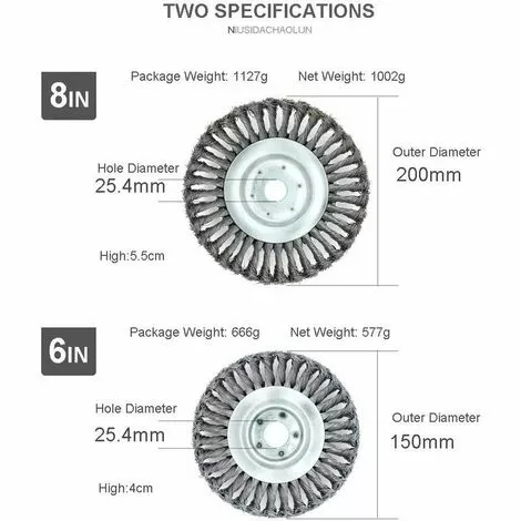 FLETéçA Brosse à Désherber Brosse à Désherber, 8 Pouces Brosse Rotative à Désherber, Disque De Torsion, Brosse Conique Tressée En Fil D'acier, Diamètre 200 Mm, Alésage 25,4 Mm (8 Pouces) 5 FLETéçA Brosse à Désherber Brosse à Désherber, 8 Pouces Brosse Rotative à Désherber, Disque De Torsion, Brosse Conique Tressée En Fil D'acier, Diamètre 200 Mm, Alésage 25,4 Mm (8 Pouces) – Image 3